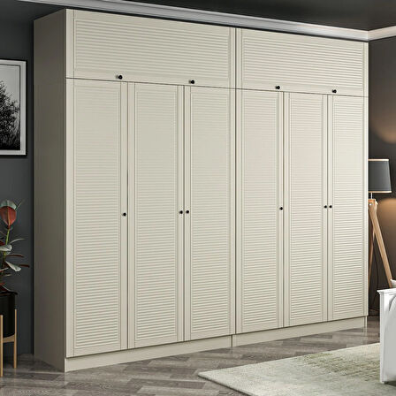 Kale 6 Mebran Panjur Kapaklı 4 Çekmeceli Dolap Ve Yüklük Kumtaşı 235CM