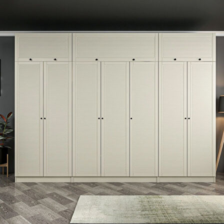 Kale 7 Mebran Panjur Kapaklı 2 Çekmeceli Dolap Ve Yüklük Kumtaşı 235CM