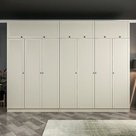 Kale 7 Mebran Panjur Kapaklı 4 Çekmeceli Dolap Ve Yüklük Kumtaşı 235CM