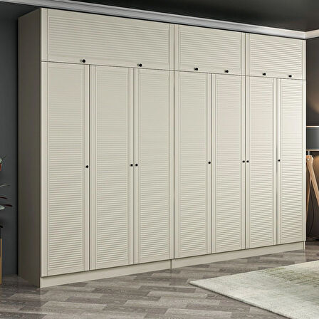 Kale 7 Mebran Panjur Kapaklı 4 Çekmeceli Dolap Ve Yüklük Kumtaşı 235CM