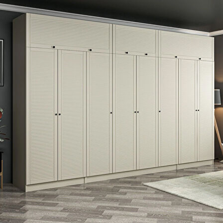 Kale 8 Mebran Panjur Kapaklı 2 Çekmeceli Dolap Ve Yüklük Kumtaşı 235CM