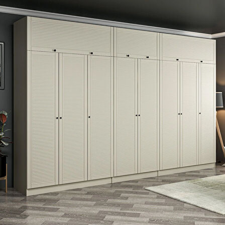 Kale 8 Mebran Panjur Kapaklı 4 Çekmeceli Dolap Ve Yüklük Kumtaşı 235CM