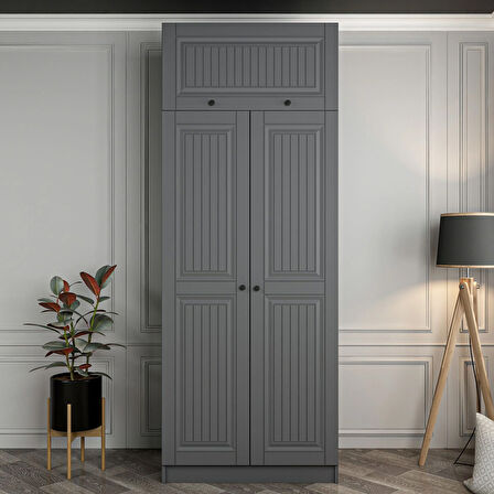 Kale 2 Kapaklı Dolap ve Yüklük İlkbahar Mebran - Antrasit/Antrasit 235CM