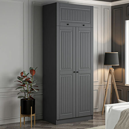 Kale 2 Kapaklı Dolap ve Yüklük İlkbahar Mebran - Antrasit/Antrasit 235CM