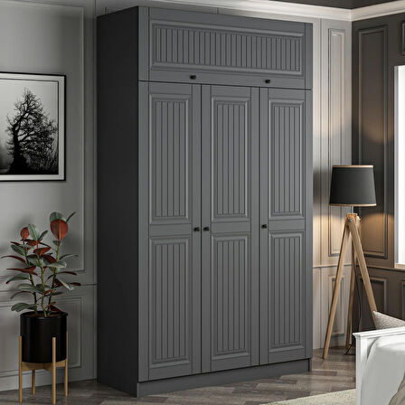 Kale 3 Kapaklı 2 İç Çekmeceli Dolap Ve Yüklük Antrasit Mebran İlkbahar 235CM