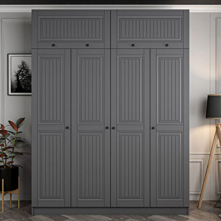 Kale 4 Kapaklı 2 İç Çekmeceli Dolap Ve Yüklük Antrasit Mebran İlkbahar 235CM