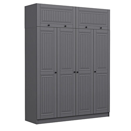 Kale 4 Kapaklı 2 İç Çekmeceli Dolap Ve Yüklük Antrasit Mebran İlkbahar 235CM