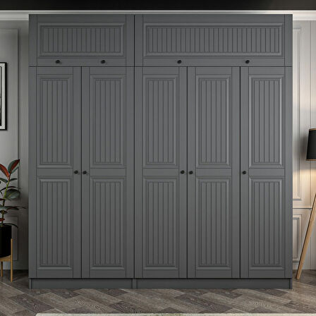 Kale 5 Kapaklı 2 İç Çekmeceli Dolap Ve Yüklük Antrasit Mebran İlkbahar 235CM