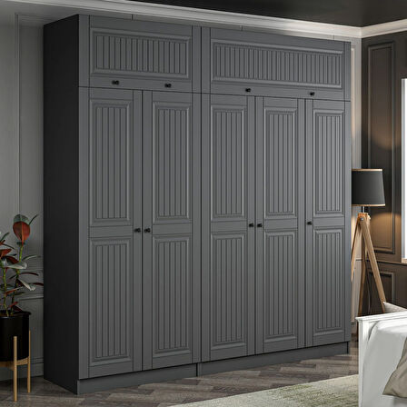 Kale 5 Kapaklı 2 İç Çekmeceli Dolap Ve Yüklük Antrasit Mebran İlkbahar 235CM