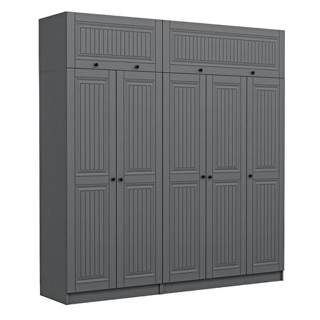 Kale 5 Kapaklı 2 İç Çekmeceli Dolap Ve Yüklük Antrasit Mebran İlkbahar 235CM