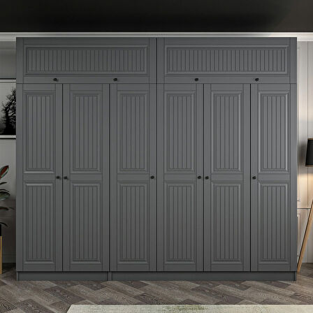 Kale 6 Kapaklı 2 İç Çekmeceli Dolap Ve Yüklük Antrasit Mebran İlkbahar 235CM