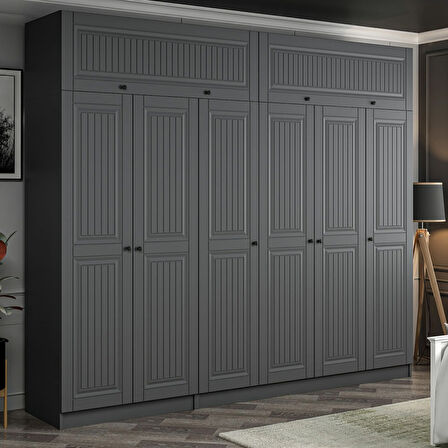 Kale 6 Kapaklı 2 İç Çekmeceli Dolap Ve Yüklük Antrasit Mebran İlkbahar 235CM