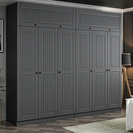 Kale 6 Kapaklı 4 İç Çekmeceli Dolap Ve Yüklük Antrasit Mebran İlkbahar 235CM