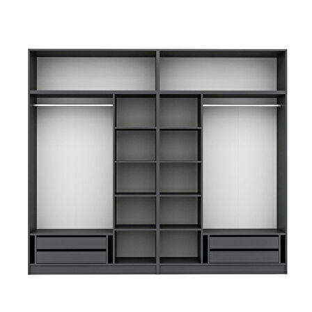 Kale 6 Kapaklı 4 İç Çekmeceli Dolap Ve Yüklük Antrasit Mebran İlkbahar 235CM