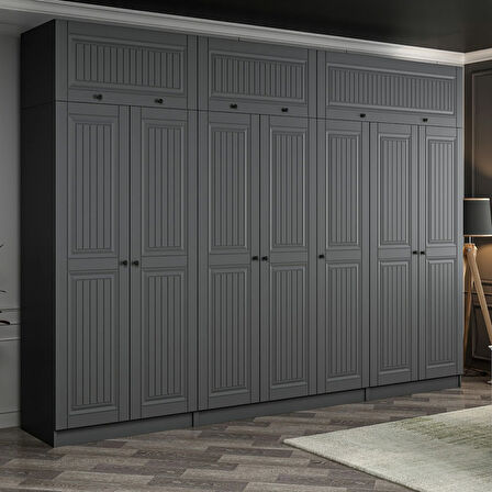 Kale 7 Kapaklı 2 İç Çekmeceli Dolap Ve Yüklük Antrasit Mebran İlkbahar 235CM