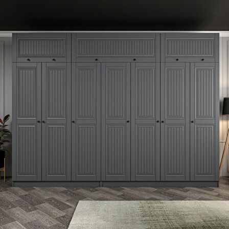 Kale 7 Kapaklı 4 İç Çekmeceli Dolap Ve Yüklük Antrasit Mebran İlkbahar 235CM