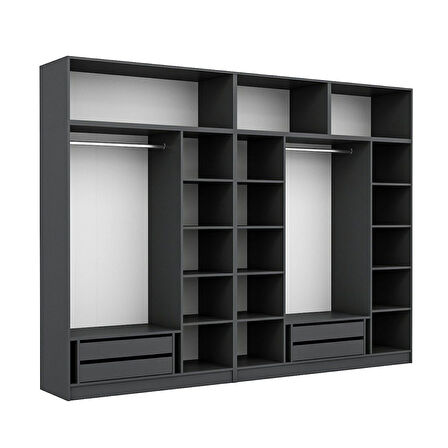 Kale 7 Kapaklı 4 İç Çekmeceli Dolap Ve Yüklük Antrasit Mebran İlkbahar 235CM