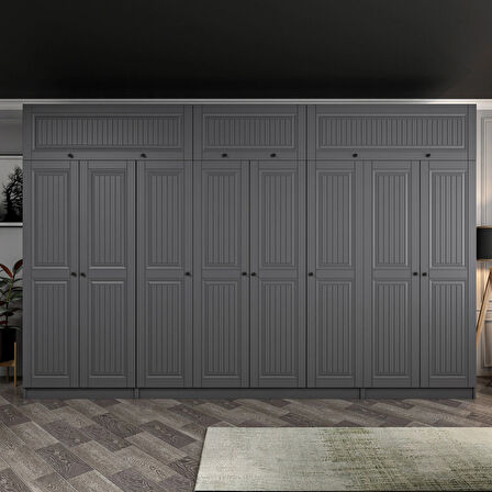 Kale 8 Kapaklı 2 İç Çekmeceli Dolap Ve Yüklük Antrasit Mebran İlkbahar 235CM