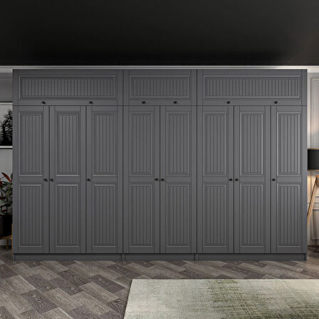 Kale 8 Kapaklı 4 İç Çekmeceli Dolap Ve Yüklük Antrasit Mebran İlkbahar 235CM