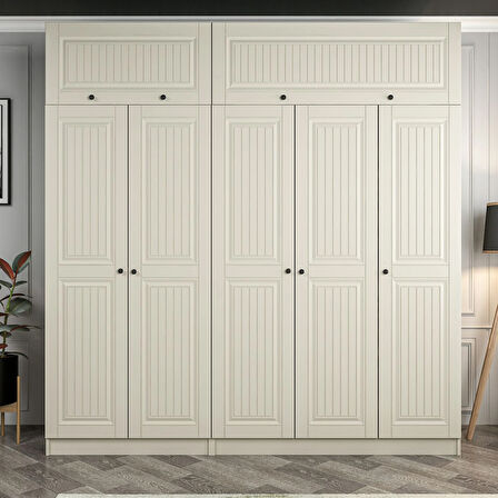 Kale 5 Kapaklı 2 İç Çekmeceli Dolap Ve Yüklük Kumtaşı Mebran İlkbahar 235CM