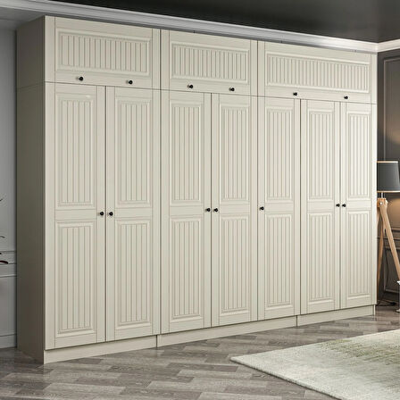 Kale 7 Kapaklı 2 İç Çekmeceli Dolap Ve Yüklük Kumtaşı Mebran İlkbahar 235CM