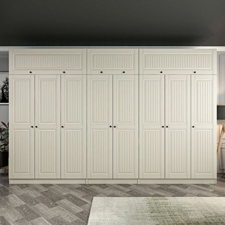 Kale 8 Kapaklı 4 İç Çekmeceli Dolap Ve Yüklük Kumtaşı Mebran İlkbahar 235CM