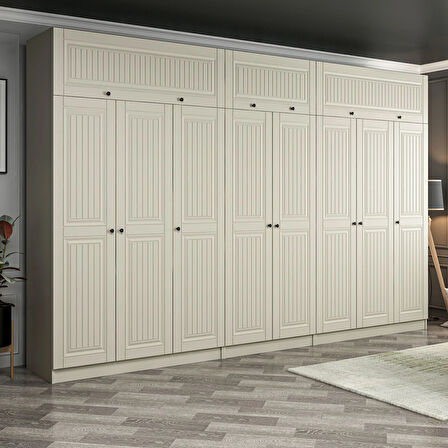 Kale 8 Kapaklı 4 İç Çekmeceli Dolap Ve Yüklük Kumtaşı Mebran İlkbahar 235CM