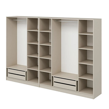 Kale Plus 7 Mebran Kapaklı 4 Çekmeceli Dolap Kumtaşı Mebran Füme Cam 210CM