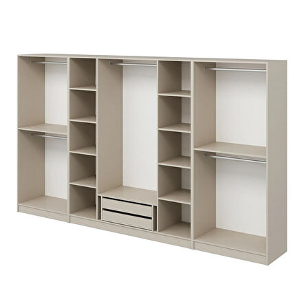 Kale Plus 8 Mebran Kapaklı 2 Çekmeceli Dolap Kumtaşı Mebran Füme Cam 210CM