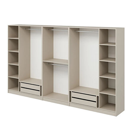 Kale Plus 8 Mebran Kapaklı 4 Çekmeceli Dolap Kumtaşı Mebran Füme Cam 210CM