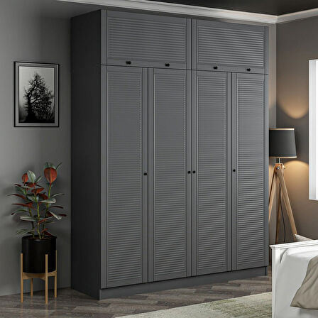 Kale 4 Mebran Panjur Kapaklı 2 Çekmeceli Dolap Ve Yüklük Antrasit 255CM