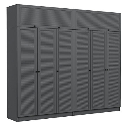 Kale 6 Mebran Panjur Kapaklı 4 Çekmeceli Dolap Ve Yüklük Antrasit 255CM