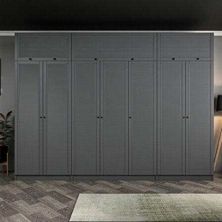 Kale 7 Mebran Panjur Kapaklı 2 Çekmeceli Dolap Ve Yüklük Antrasit 255CM