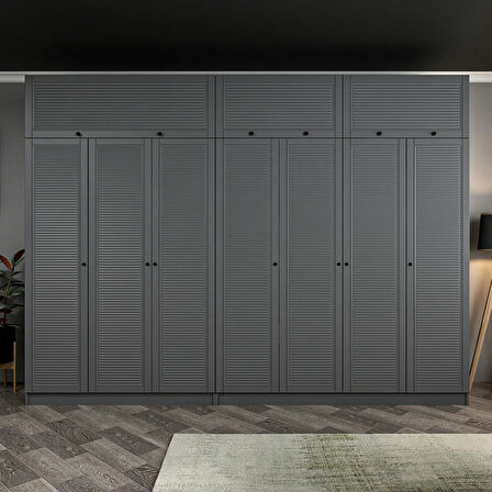 Kale 7 Mebran Panjur Kapaklı 4 Çekmeceli Dolap Ve Yüklük Antrasit 255CM