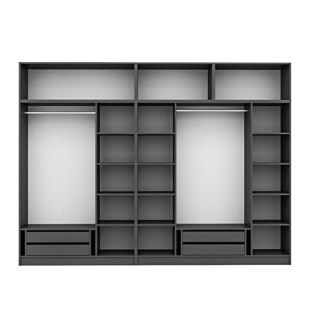 Kale 7 Mebran Panjur Kapaklı 4 Çekmeceli Dolap Ve Yüklük Antrasit 255CM