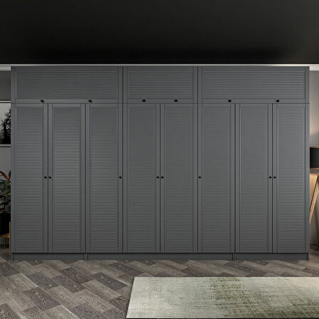 Kale 8 Mebran Panjur Kapaklı 2 Çekmeceli Dolap Ve Yüklük Antrasit 255CM