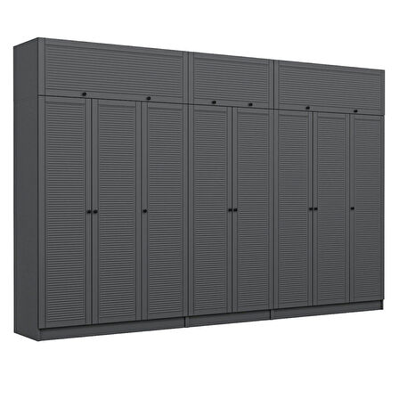 Kale 8 Mebran Panjur Kapaklı 4 Çekmeceli Dolap Ve Yüklük Antrasit 255CM