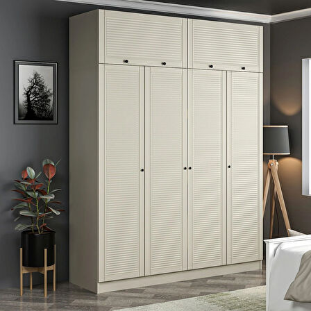 Kale 4 Mebran Panjur Kapaklı 2 Çekmeceli Dolap Ve Yüklük Kumtaşı 255CM