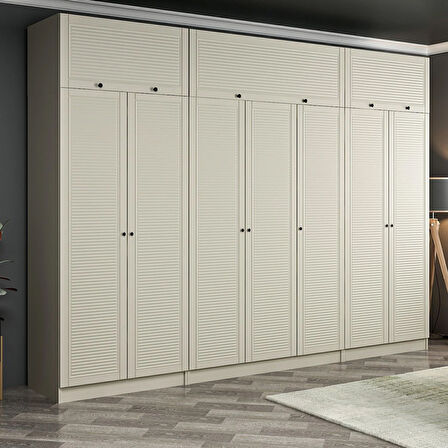 Kale 7 Mebran Panjur Kapaklı 2 Çekmeceli Dolap Ve Yüklük Kumtaşı 255CM