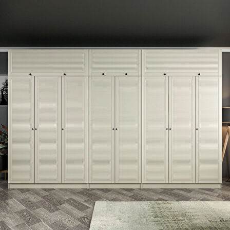 Kale 8 Mebran Panjur Kapaklı 4 Çekmeceli Dolap Ve Yüklük Kumtaşı 255CM