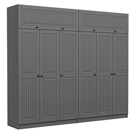 Kale 6 Kapaklı 4 İç Çekmeceli Dolap Ve Yüklük Antrasit Mebran İlkbahar 255CM