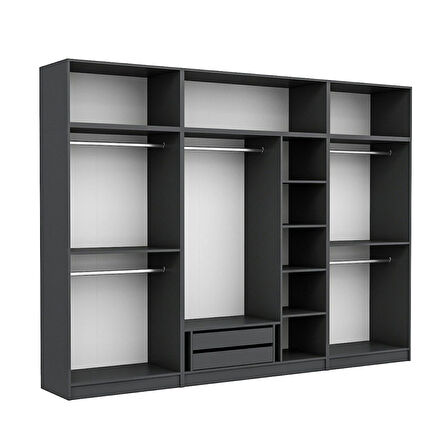 Kale 7 Kapaklı 2 İç Çekmeceli Dolap Ve Yüklük Antrasit Mebran İlkbahar 255CM