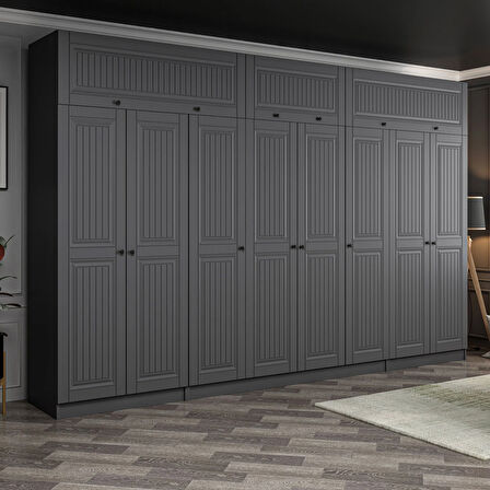 Kale 8 Kapaklı 2 İç Çekmeceli Dolap Ve Yüklük Antrasit Mebran İlkbahar 255CM