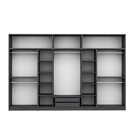 Kale 8 Kapaklı 2 İç Çekmeceli Dolap Ve Yüklük Antrasit Mebran İlkbahar 255CM