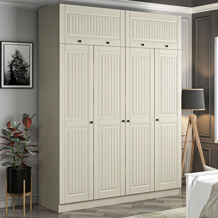 Kale 4 Kapaklı 2 İç Çekmeceli Dolap Ve Yüklük Kumtaşı Mebran İlkbahar 255CM