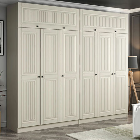 Kale 6 Kapaklı 4 İç Çekmeceli Dolap Ve Yüklük Kumtaşı Mebran İlkbahar 255CM