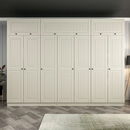 Kale 7 Kapaklı 4 İç Çekmeceli Dolap Ve Yüklük Kumtaşı Mebran İlkbahar 255CM