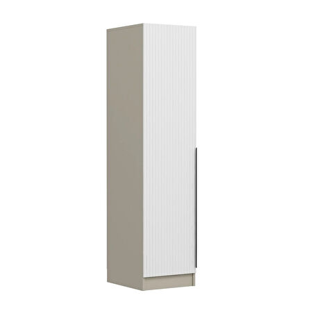 Minar Kale 1 Kapaklı Dolap Çizgili Mebran 210CM - Kumtaşı/Beyaz - Askılıklı