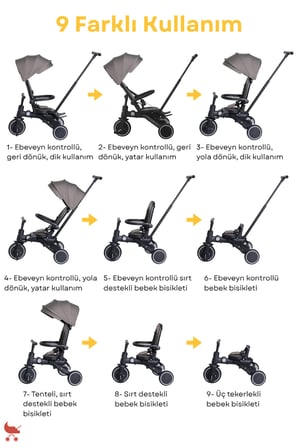 Merkür Bebe Hawk 9 in 1 Gri Katlanabilir Bebek Bisikleti