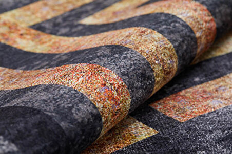 Modern Siyah Altın Desen Dijital Baskı Yıkanabilir Hipoalerjenik Kaymaz Taban Halı Yolluk